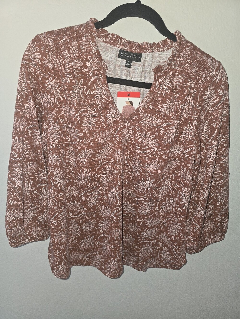 Collection B Rust Floral V-Neck Peasant Blouse